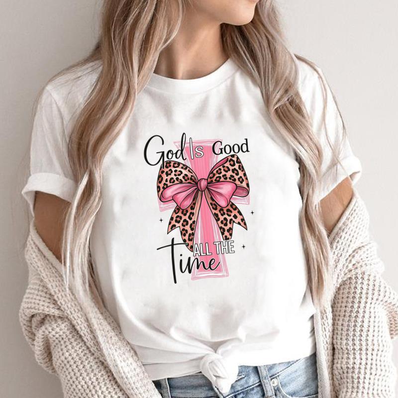 (Asian Size) sweet trend cute 90s style faith Print Short Sleeve T-shirts Casual Women's Top T Clothing O-neck Fashion Female Graphic Tee