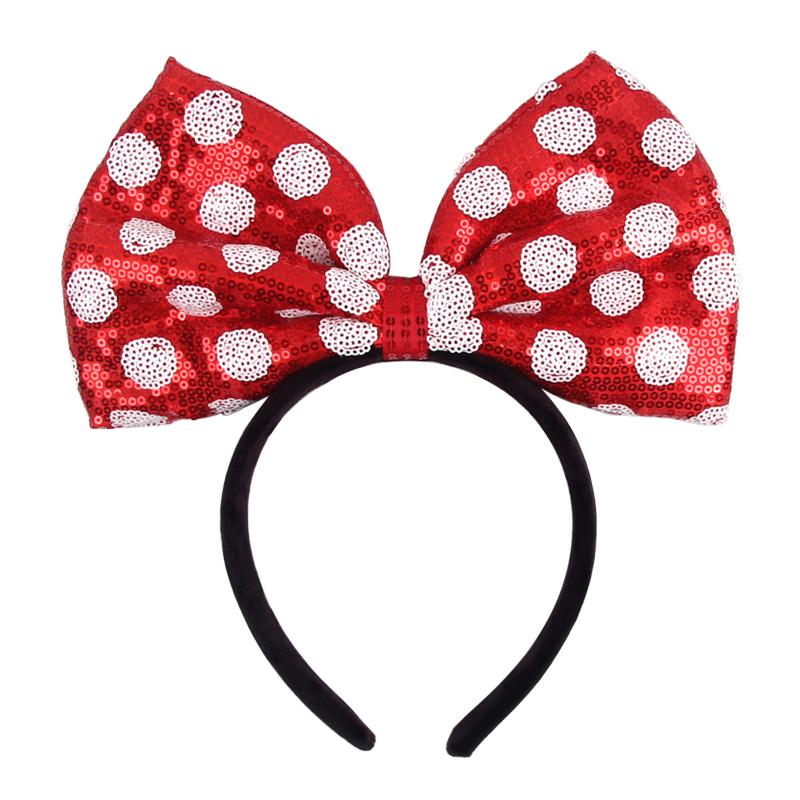 Klasyczna Czerwona 6" Duża Cekinowa Kokarda Opaska do Włosów Dziewczynki Urodziny Festiwal Opaska Dzieci Impreza Cosplay DIY Akcesoria do Włosów Femme