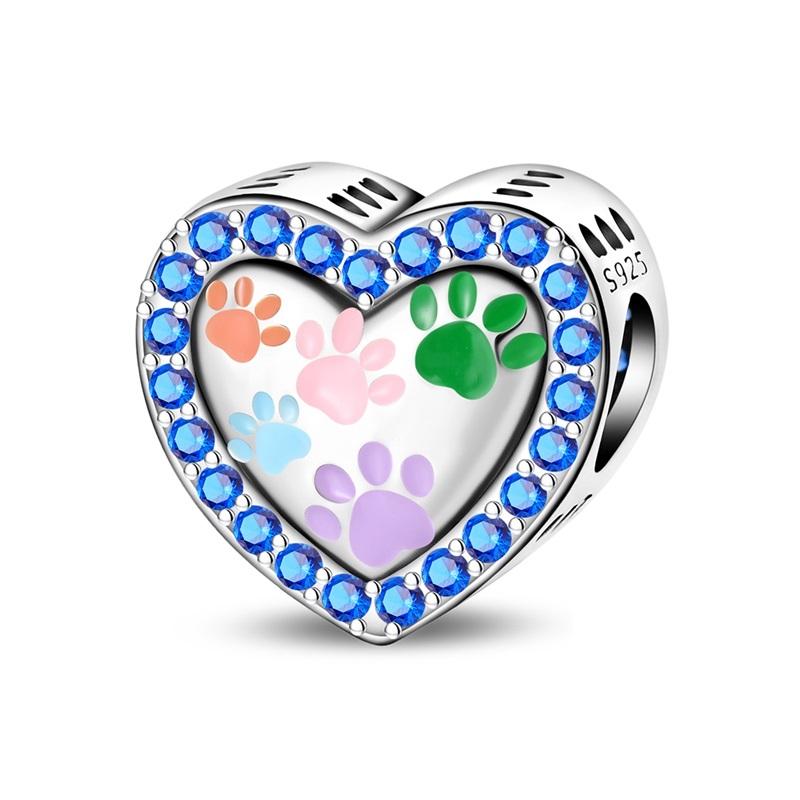 S925 Silver Cute Dog Charms Bead Keychain Animal Puppy Teddy Yorkshire Terrier Crab Paw Whale Rooster Snake Crocodile Jewelry
