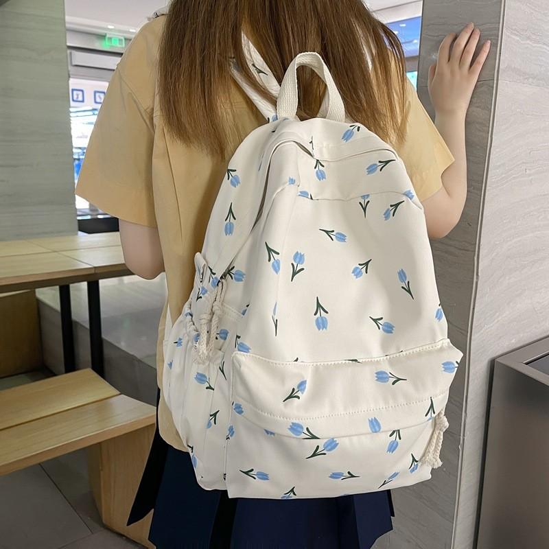 Cute Tulip And Floral Pattern Student Leisure Backpack For School And Daily Use