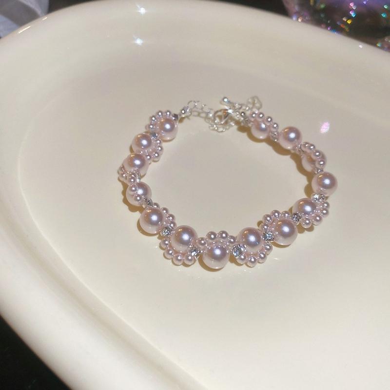 Rose Diamond Inlaid Pearl Bracelet Design Sense Niche High Value Temperament Personalized Fashion Shiny Bracelet