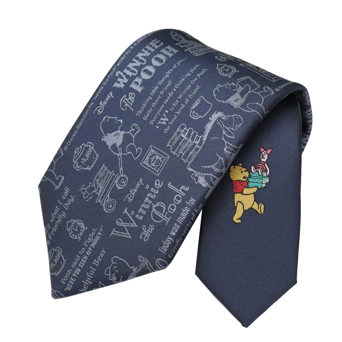 [Disney] Winnie the Pooh Calligraphy Pattern Tie D50026 Navy