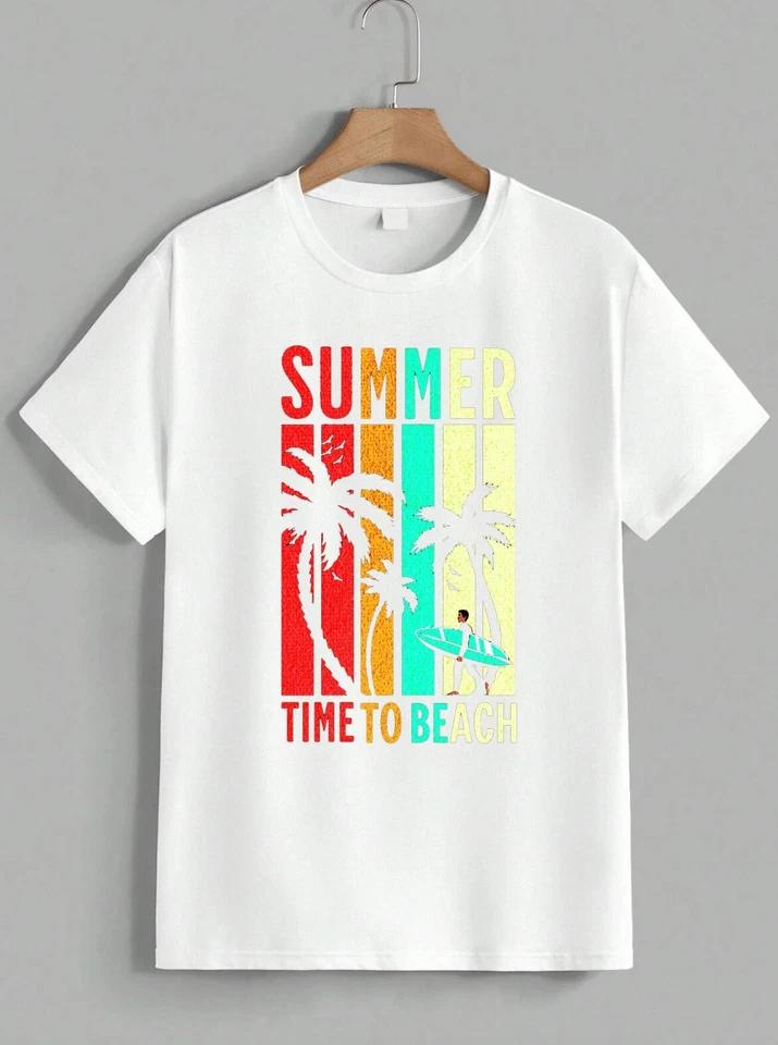 Retro Summer Beach T-Shirt Vintage Sunset Surf Palm Tree Graphic Tee Unisex 2 S