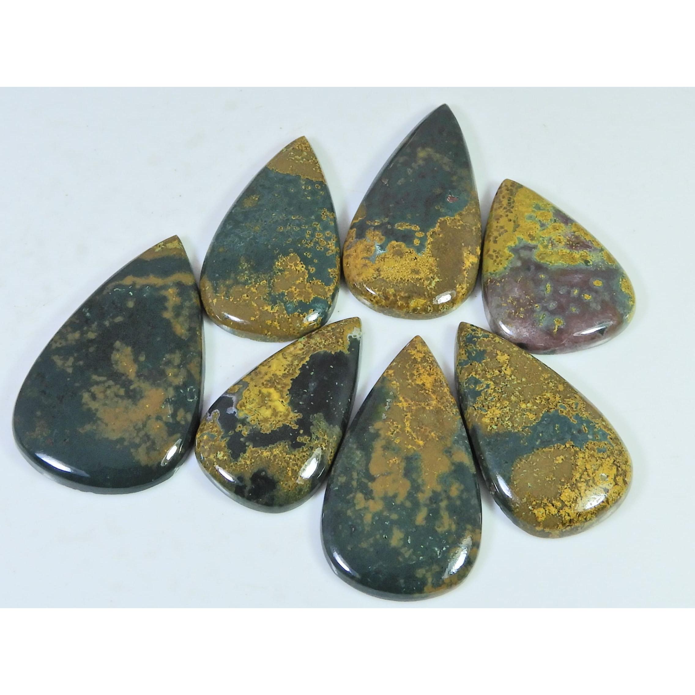 166Cts. Natural Ocean Jasper Pear Cabochon Loose Gemstone 7Pcs Lot 31-39 MM C-1411