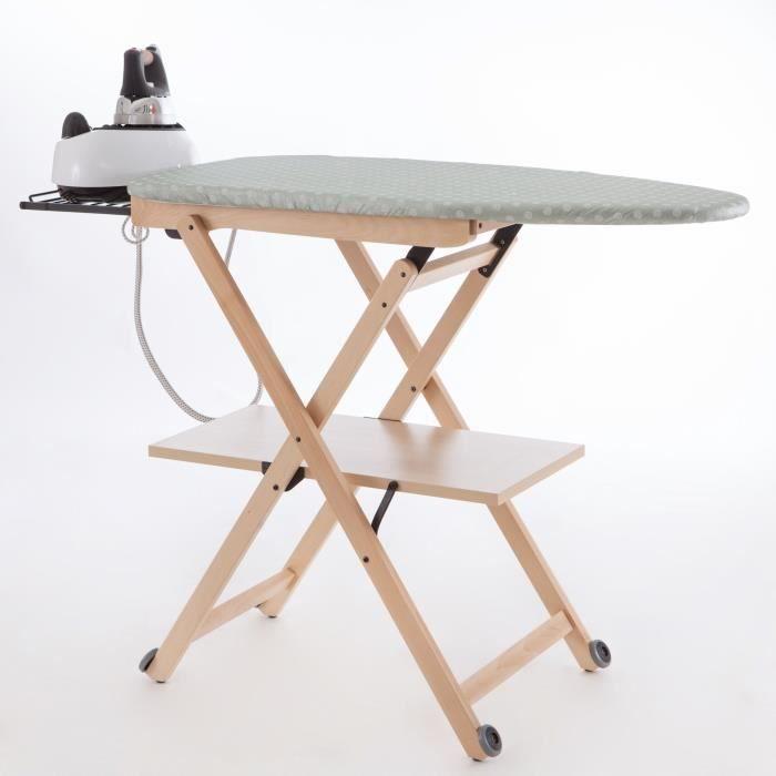 Arredamenti italia ar_it - 621 stirocomodo planche à repasser réglable/pliable hêtre massif couleur naturelle 135 x 88 x 45 cm