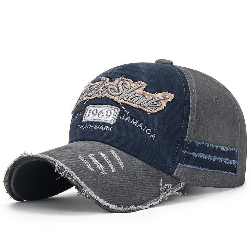 

Перфорированная бейсболка с фланцем, выстиранная и состаренная, вышитая цифровая бейсболка-солнцезащитный козырек из пяти частей adjustable 55-60cm темно-синий/серый