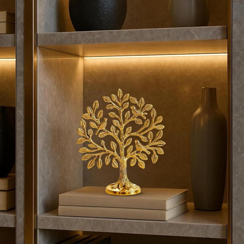 100% Čistá mosazný strom Kalpvriksh s ptáky | Kalpavriksha Strom života Dekorativní předmět pro stolní dekoraci (5,9 palce) | Vastu & Fengshui Dekor, Domov