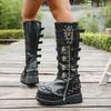 Dampjägare Stövlar Punkstil Gotiska Stövlar Spänne Design Dam Höjdar Plattformsstövlar Botas Largas Mujer