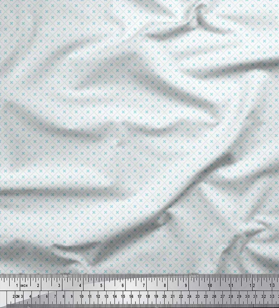 Soimoi Japan Crepe Satin Fabric Check Shirting Print Fabric by Metre 42 Inch