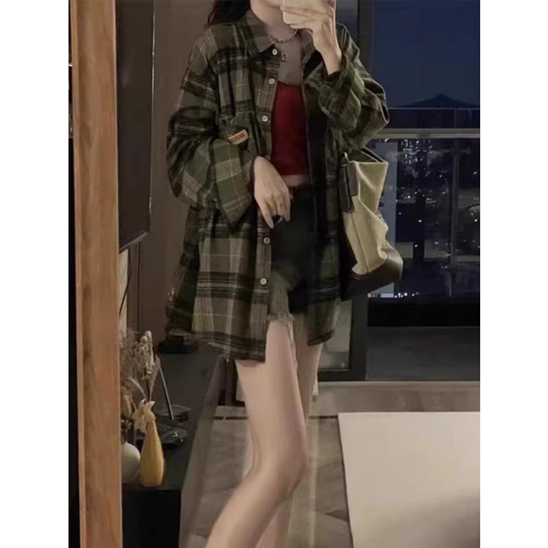 2025 Retro Plaid Women's Long Sleeve Cardigan Shirt