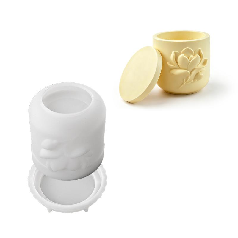 Magnolia Lily Design Flowerpot Molds Reusable DIY Resin Plaster Storage Box Molds for Nordic Home Decor