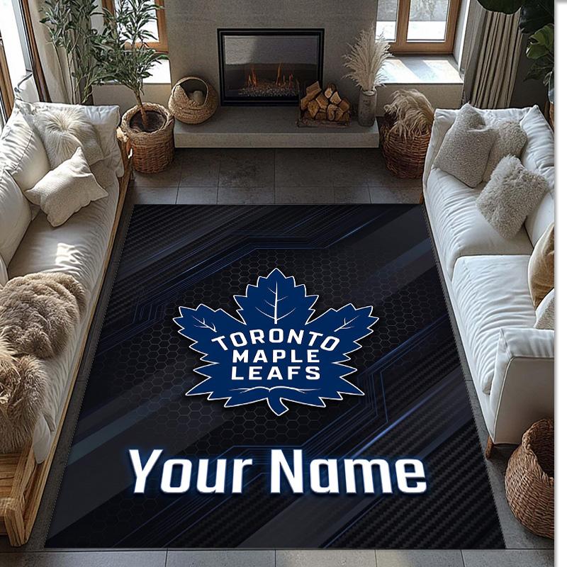 Toronto Maple Leafs Crystal Velvet Rug, Custom Name Text Personalized Non‑Slip Floor Mat for Home Decor Gift