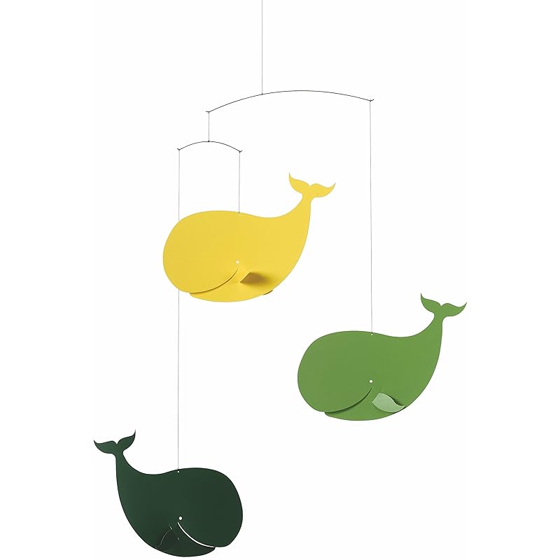 

Flensted Mobiles Happy Whales green/yellow Hanging Mobile - 22 inches plastic