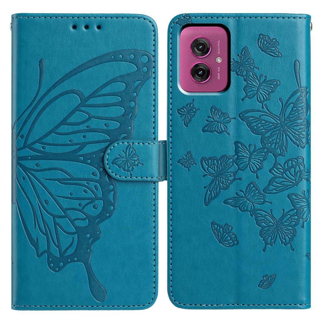 For Motorola Moto G55 5G Case Butterfly Imprinted Wallet Stand PU Leather Flip Phone Cover with Strap