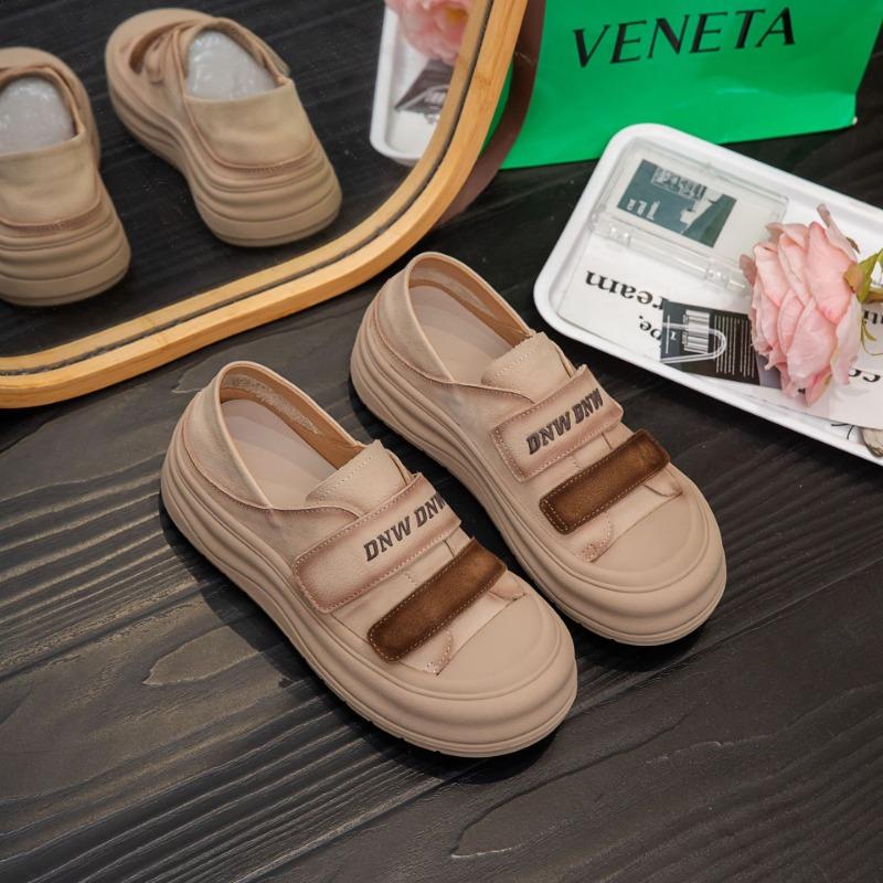 The First Layer of Cowhide Retro Color Matching Sports and Leisure Shoes Autumn New Thick-soled Breathable Velcro Board Shoes Women's Shoes