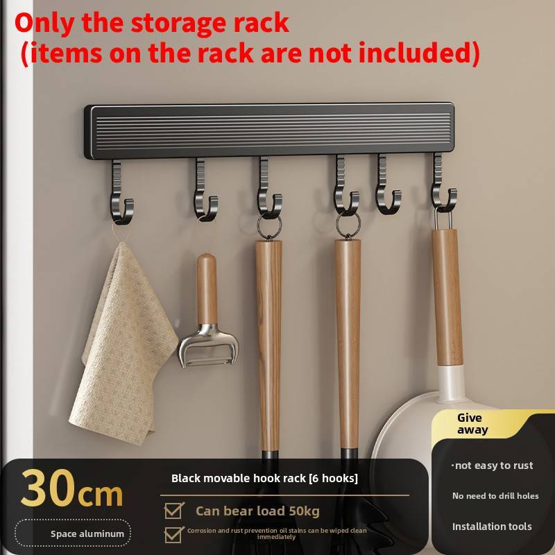 Kitchen Wall Hook Rack With Space Aluminum Material For Kitchen Organization And Utensil Storage
