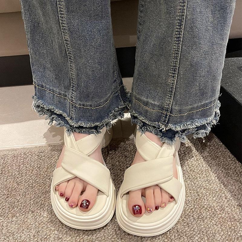 Sandals women's new summer 2025 outer wear open-toe simple cross-strap comfortable platform Roman sandals are niche for women