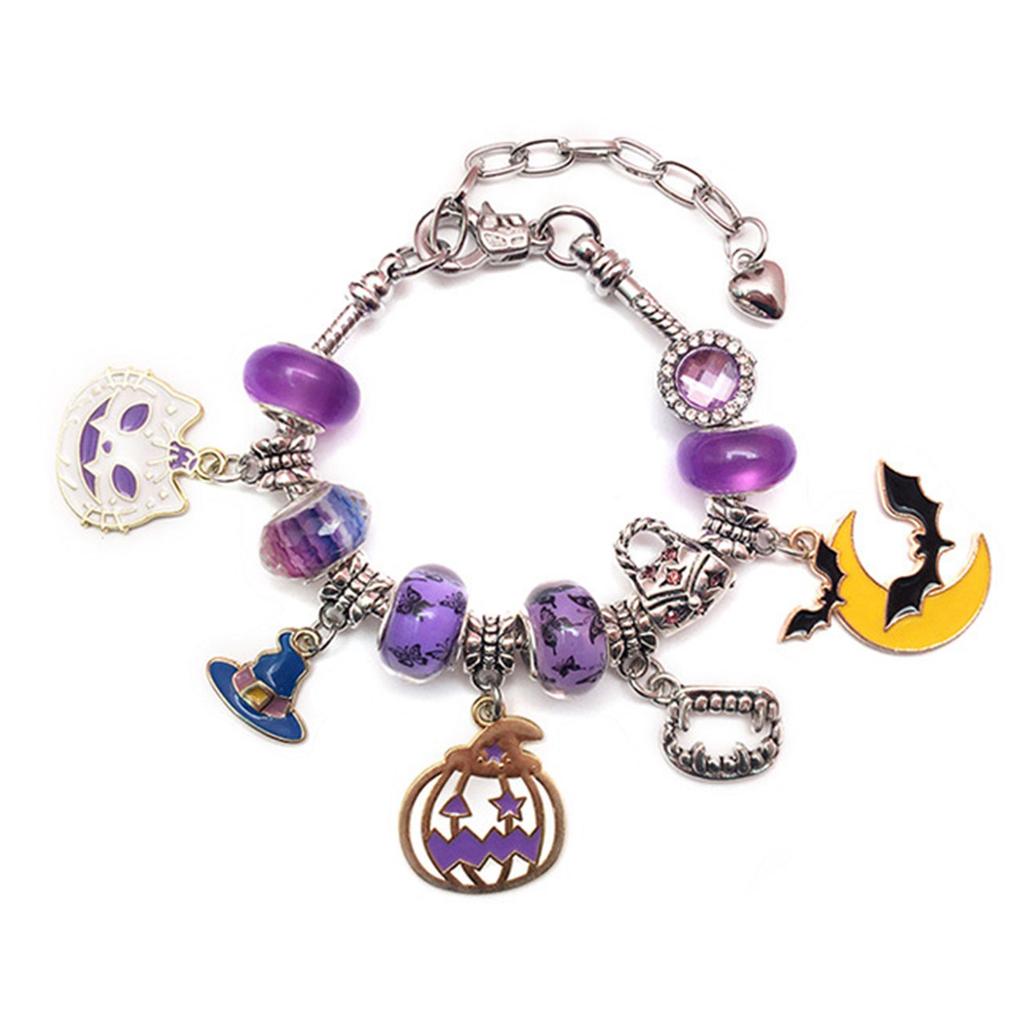 Colgantes de Calabaza Joyería de Cadena de Mano para Niña Mujer Pulsera Morada con Cuentas