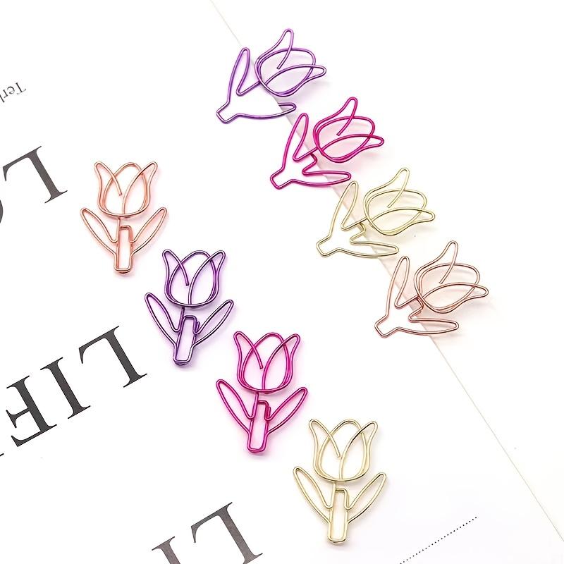 24pcs Creative Colorful Mixed Tulip-Shaped Paper Clips, Office Sorting Clips, Metal Unusual Curved Pins - Student Supplies