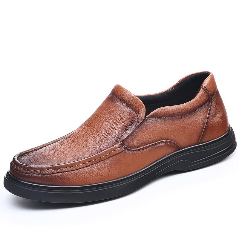 The First Layer of Cowhide Men's Shoes Doudou Shoes, New Autumn Soft-soled Non-slip Casual Shoes, Men's Middle-aged and Elderly Leather Shoes, Men's