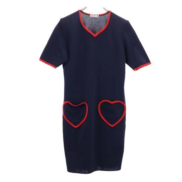 

YVES SAINT LAURENT Short sleeve one piece M Navy system Heart Pocket Women Used