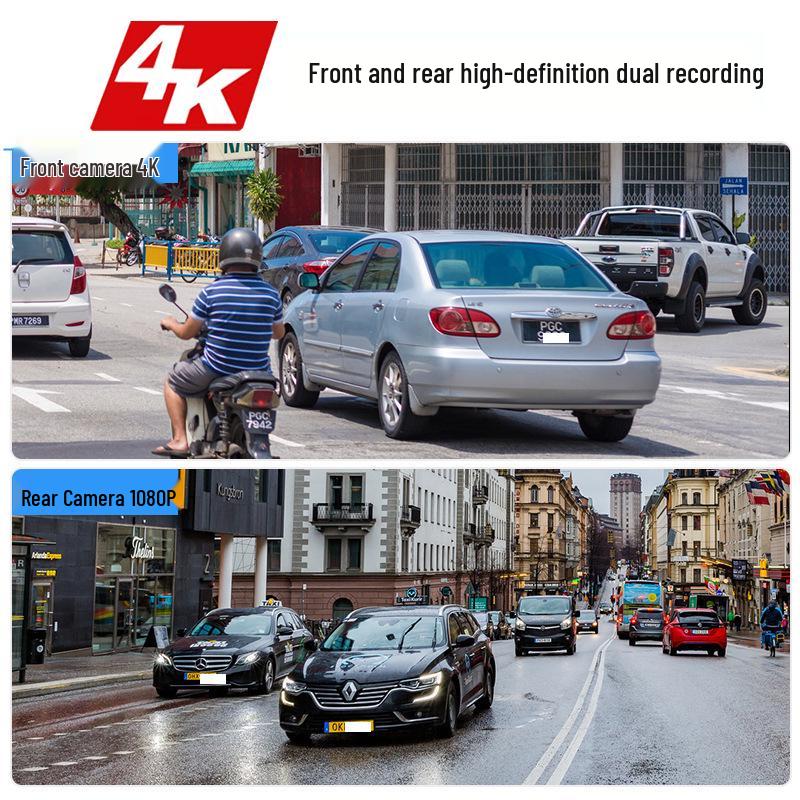 4K Dual Cam: Front & Rear Recording Dash Cam with Reversing Image, Driving Track, HD, 3" WiFi Screen