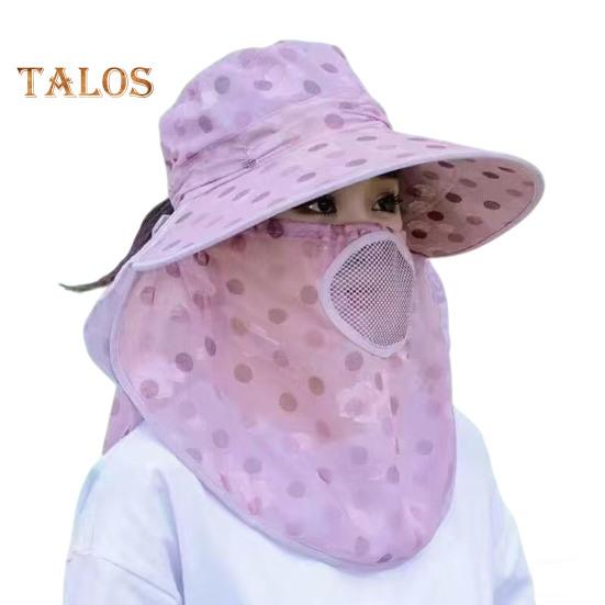 Summer Sun Hat with Wide Brim Dot Print Breathable Holes Neck Protection Outdoor Travel Cycling Hat