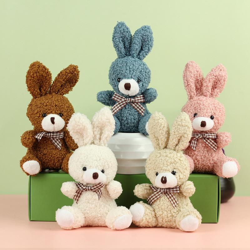 Cartoon Lovable Style Rabbit Plush Toy With Bow Tie Ideal For Backpacks And Keychains