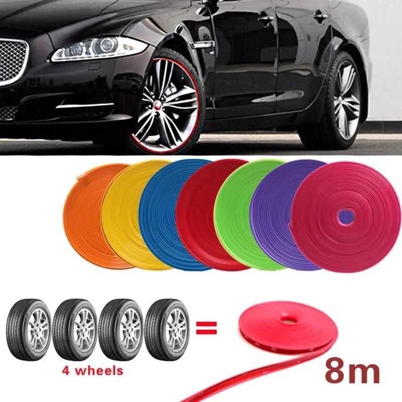 8M Rim Blades Car Vehicle Wheel Rims Protectors with Tape Decor Strip Tire Guard Line Rubber Mounding Trim Car Stickers