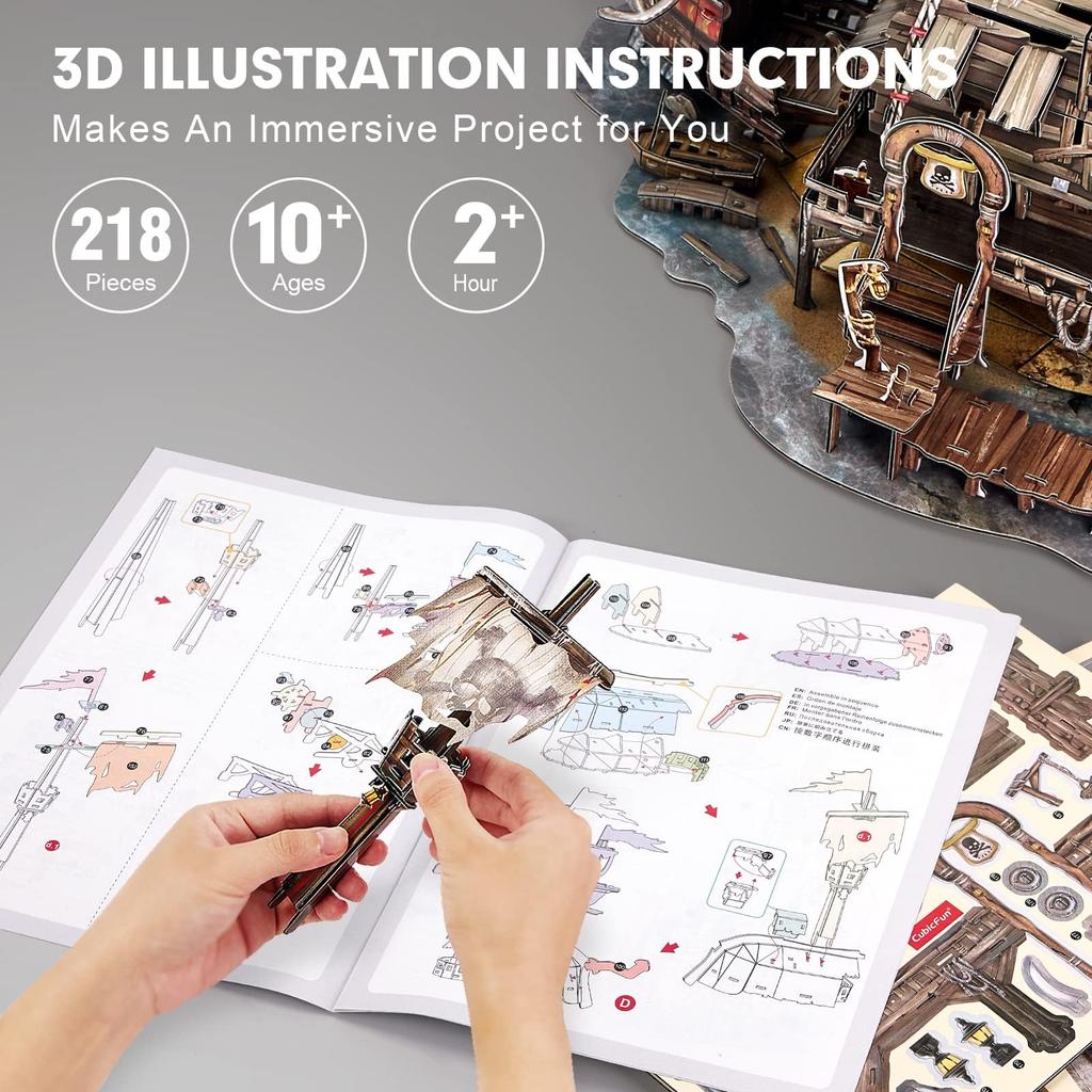 ASSYME Cubic Fan 3D Puzzle Craft Pirate Bay Tortuga No Glue or Tools Required Kit, T4039h,