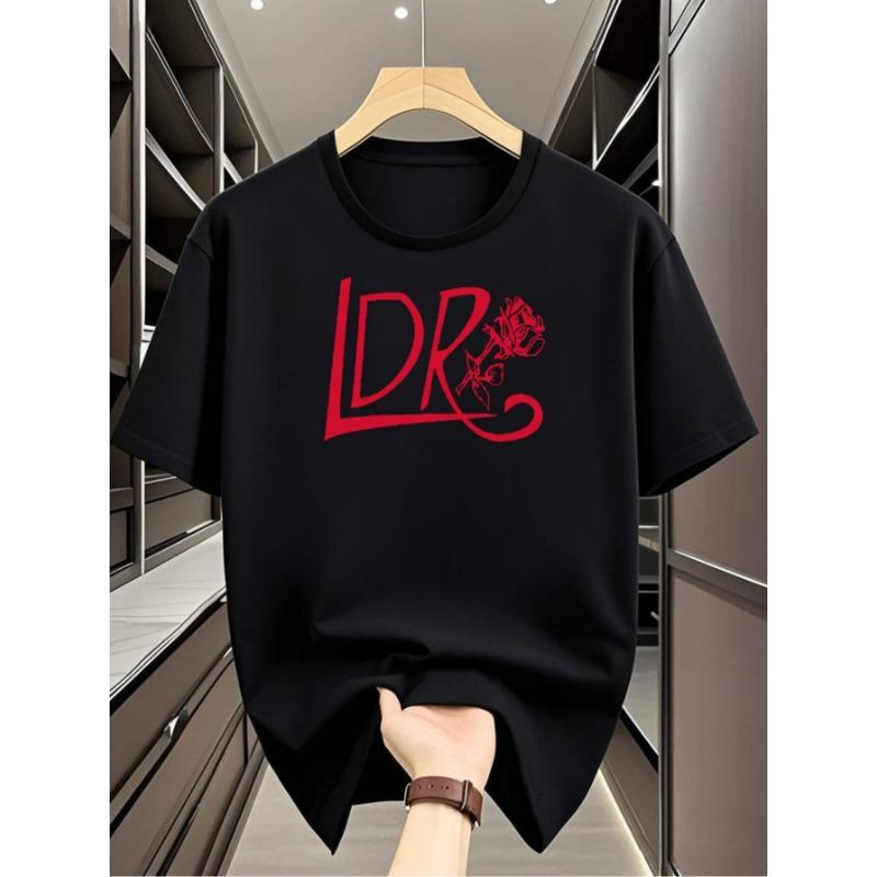 

European sizes Men S Rose Pattern Print T-Shirt - a Casual Round-Neck Top, Machine Washable with a Comfortable Fit S