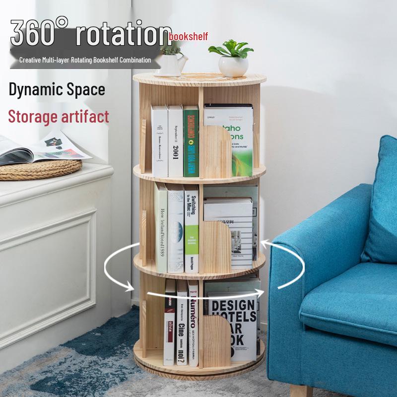 360° Rotating Children's Bookshelf: Floor-Standing, Desktop Pine Wood Storage Rack