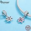 BAMOER 100% 925 Sterling Silver Pendant Pink Crystal Spring Flower Pink CZ Charm Fit Charm Bracelet