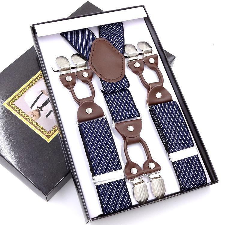 Men'S Six-Clip Suspender Belt Jacquard Strap 3.5 Six-Clip Printed Webbing Six-Clip Wide Strap Clip