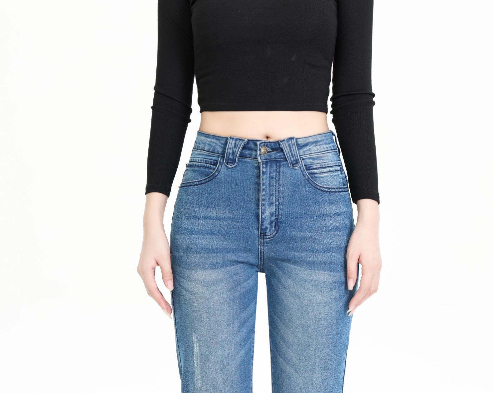 

2026 Crossing Elastic Blue Straight-Leg Jeans with Shield Buckle Loop Medium синий