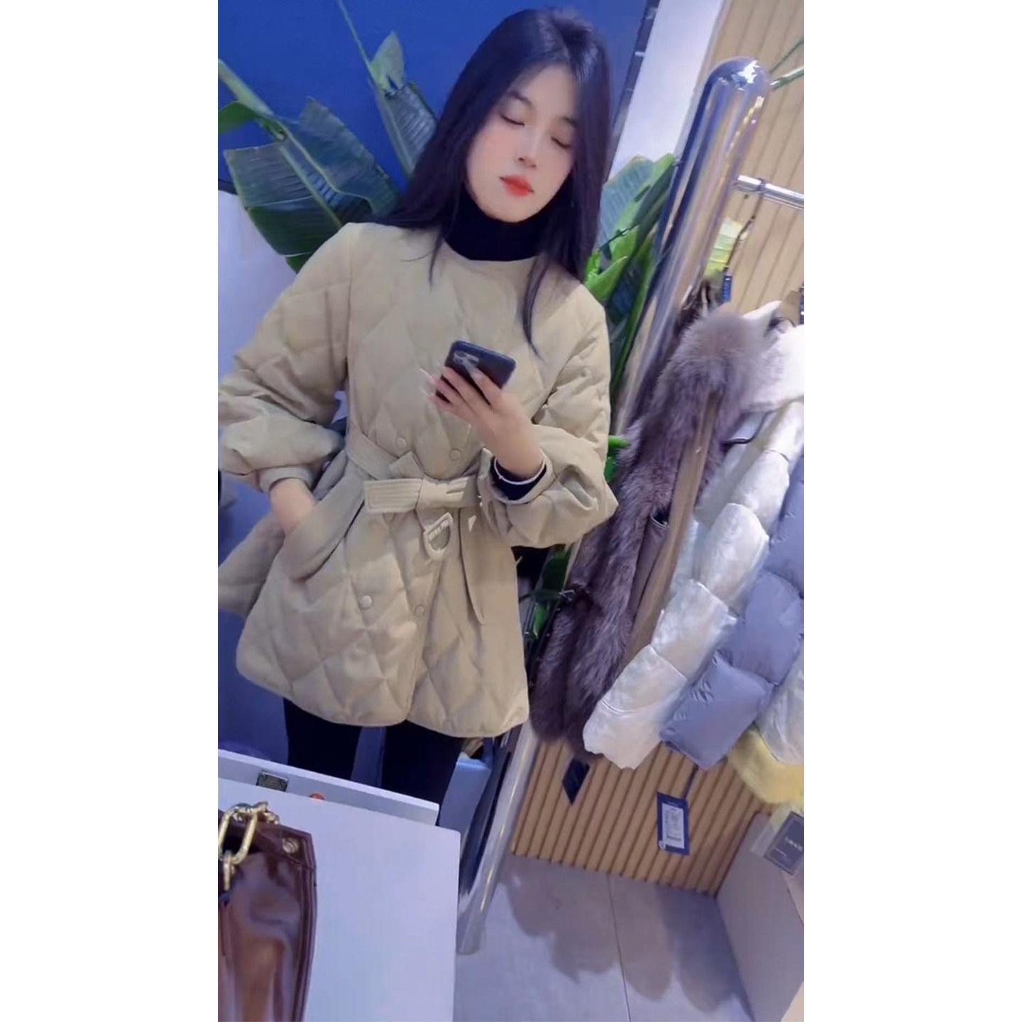 

2026 Winter Fashionable Waist-Cinching Slimming Mid-Length Cotton Coat with Belt S (suggested 40-47.5kg)