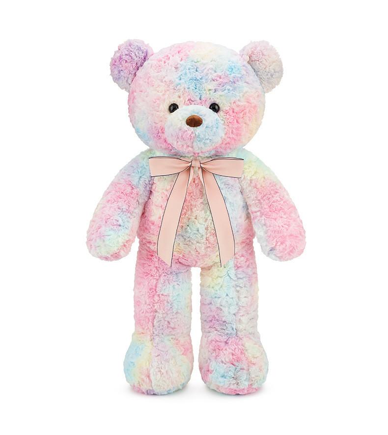 Adorable Tie-dye Teddy Bear Plush Toy With Rainbow Ribbon Soft And Cuddly 100cm