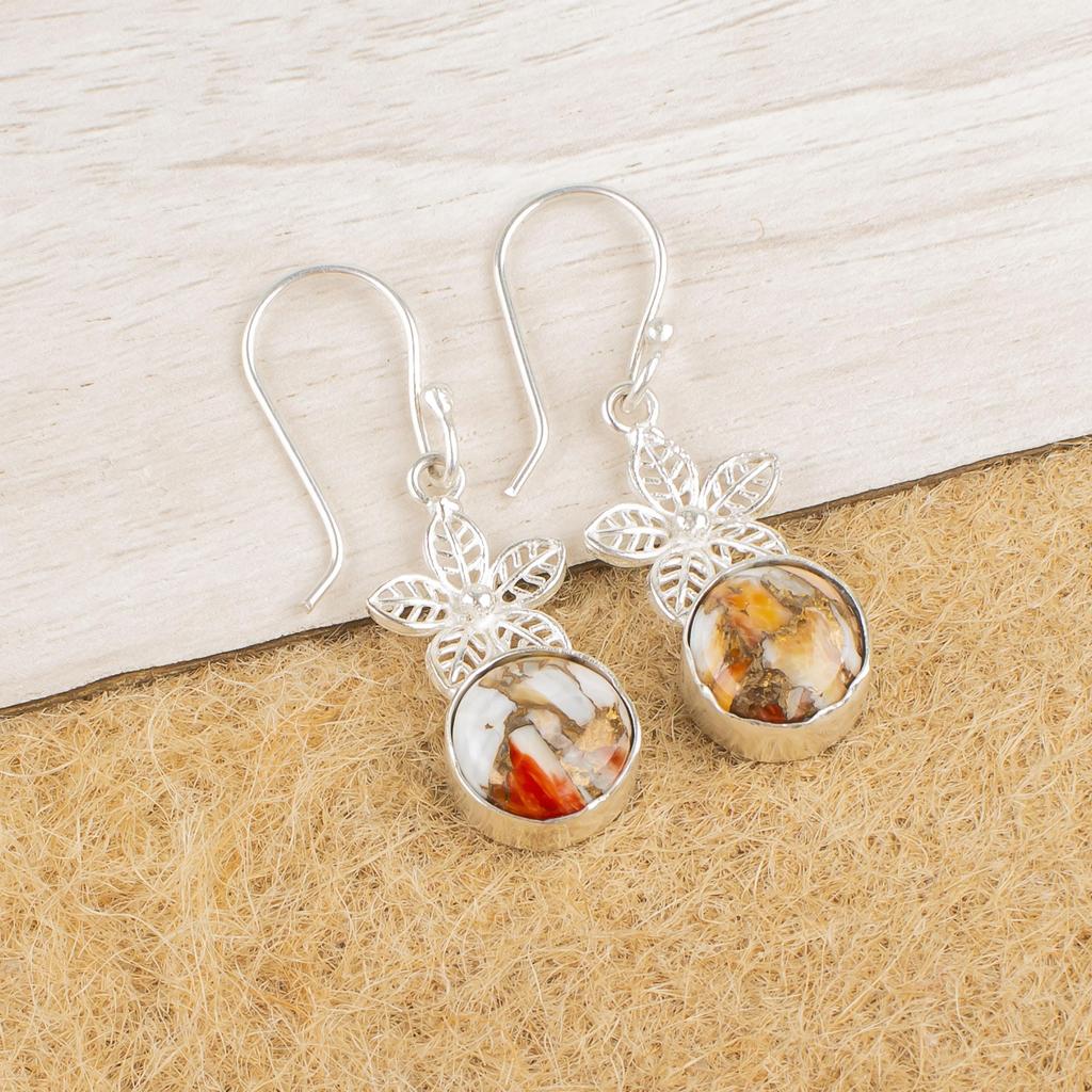 Orange Copper Turquoise 925 Solid Sterling Silver Earrings, Handmade Gemstone Earrings Jewelry, Gifts For Wife Brand New Earrings