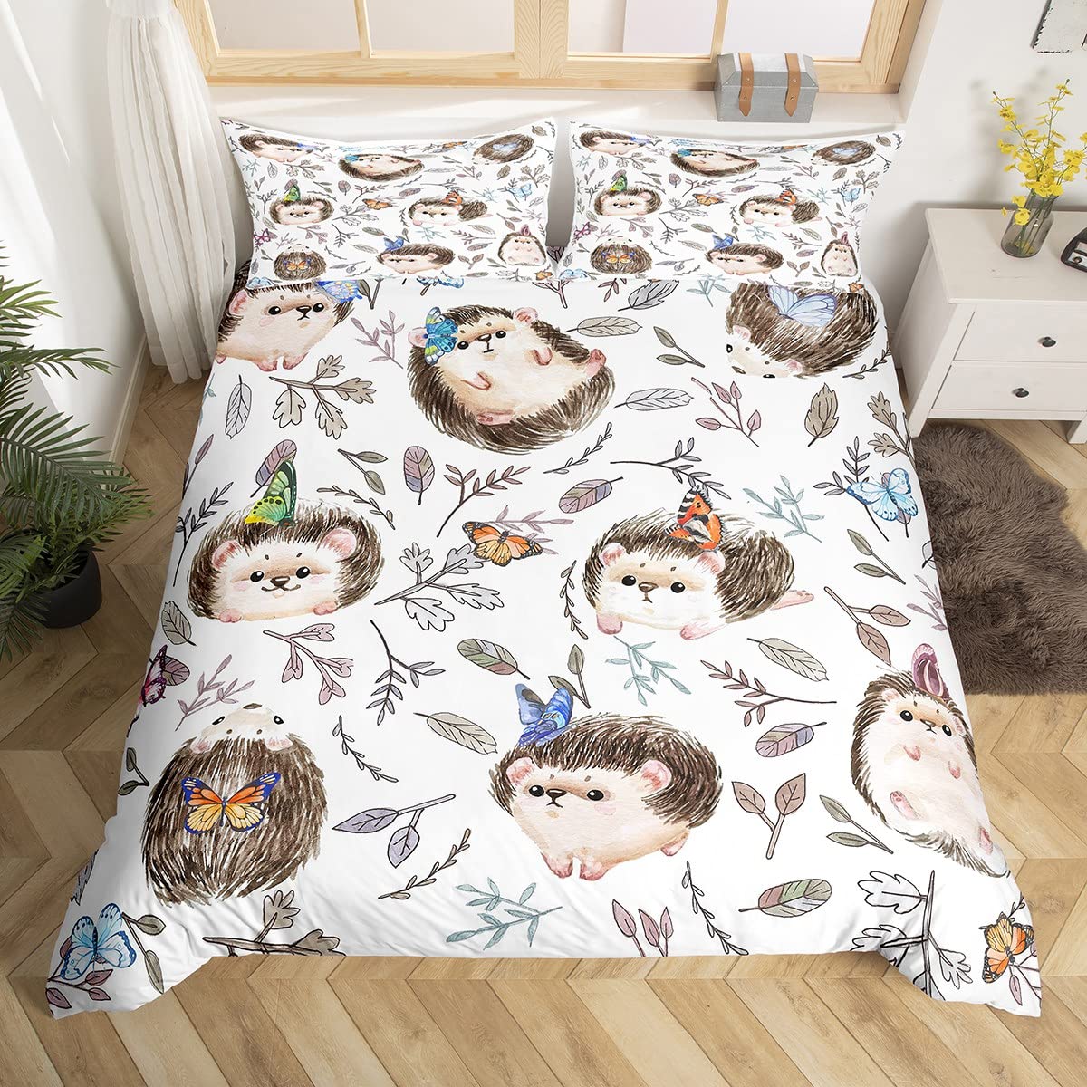 

Kawaii Hedgehog Duvet Covers for Kids Queen King Size Lightweight Bedding Sets Wild Animal Bedding Sets Bedroom Decor No Quilt (135x200cm)