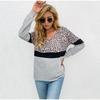 Fashion Leopard Print Patchwork Pullover Autumn Winter Warm Bottoming Tops Loose Pullovers