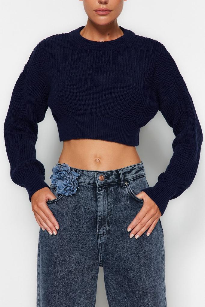 Women's Elegance Style Sweater Black Super Crop Basic Knitwear Sweater