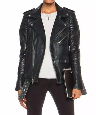 AL KHALID Handmade Biker Motorcycle Black Women's Genuine Lambskin Leather Jacket