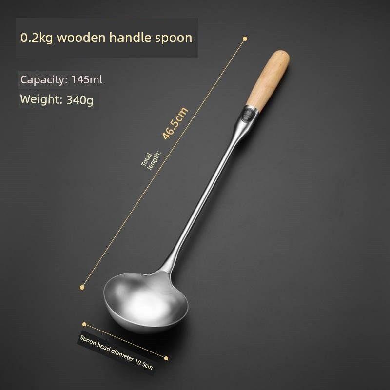 

Stainless Steel Spoon 316 Food Grade Cooking Spoon for Chefs, Restaurant Commercial Use, Large Long-Handled Traditional Soup Spoon 0.2kg Wooden Handle Spoon