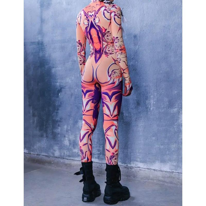 Women 3D Digital Printing Halloween Cosplay Tights Jumpsuit Adult One-piece Carnival Party Stage Show Dance Costume Outfit