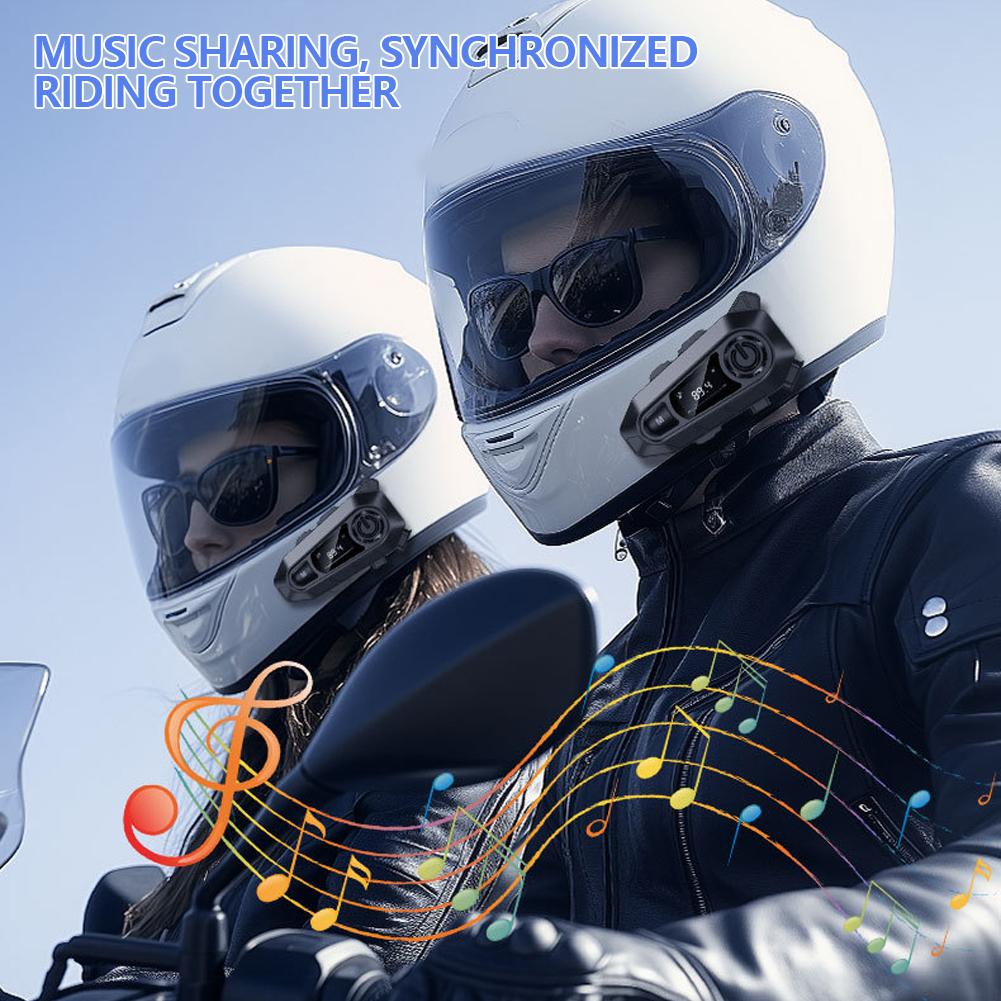 Wireless Motorcycle Helmet Headset BT5.3 Handfree Call Waterproof Moto Headphones FM Radio Music Sharing LED Display for Rider