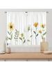2 Pcs Window curtain,Modern Fresh Checkered Sunflower Printed Home Decoration Kitchen Bedroom Window Curtains With Rod Pocket