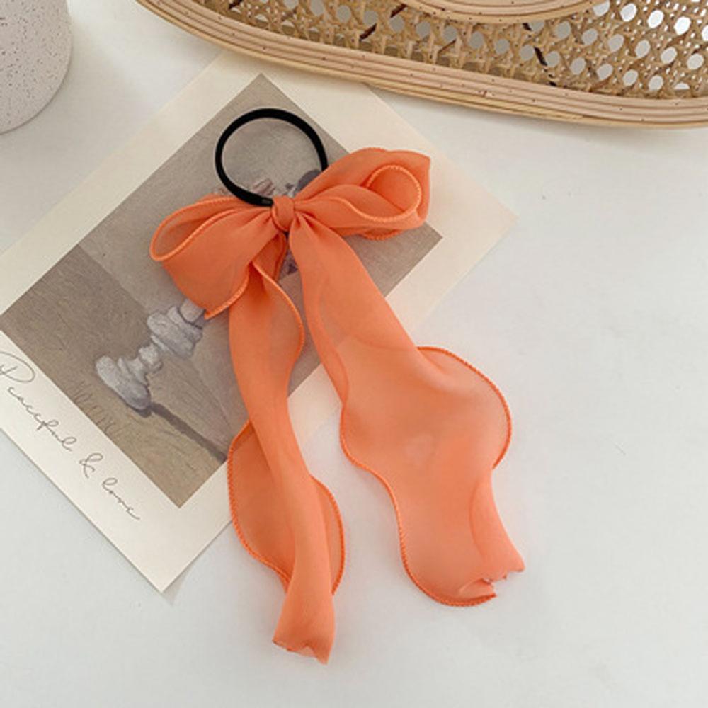 Summer Solid Color Lace Yarn Ribbon Hair Scrunchies Women Bow Elastic Hair Rope Ponytail Holder Girls Hair Ties Accessories