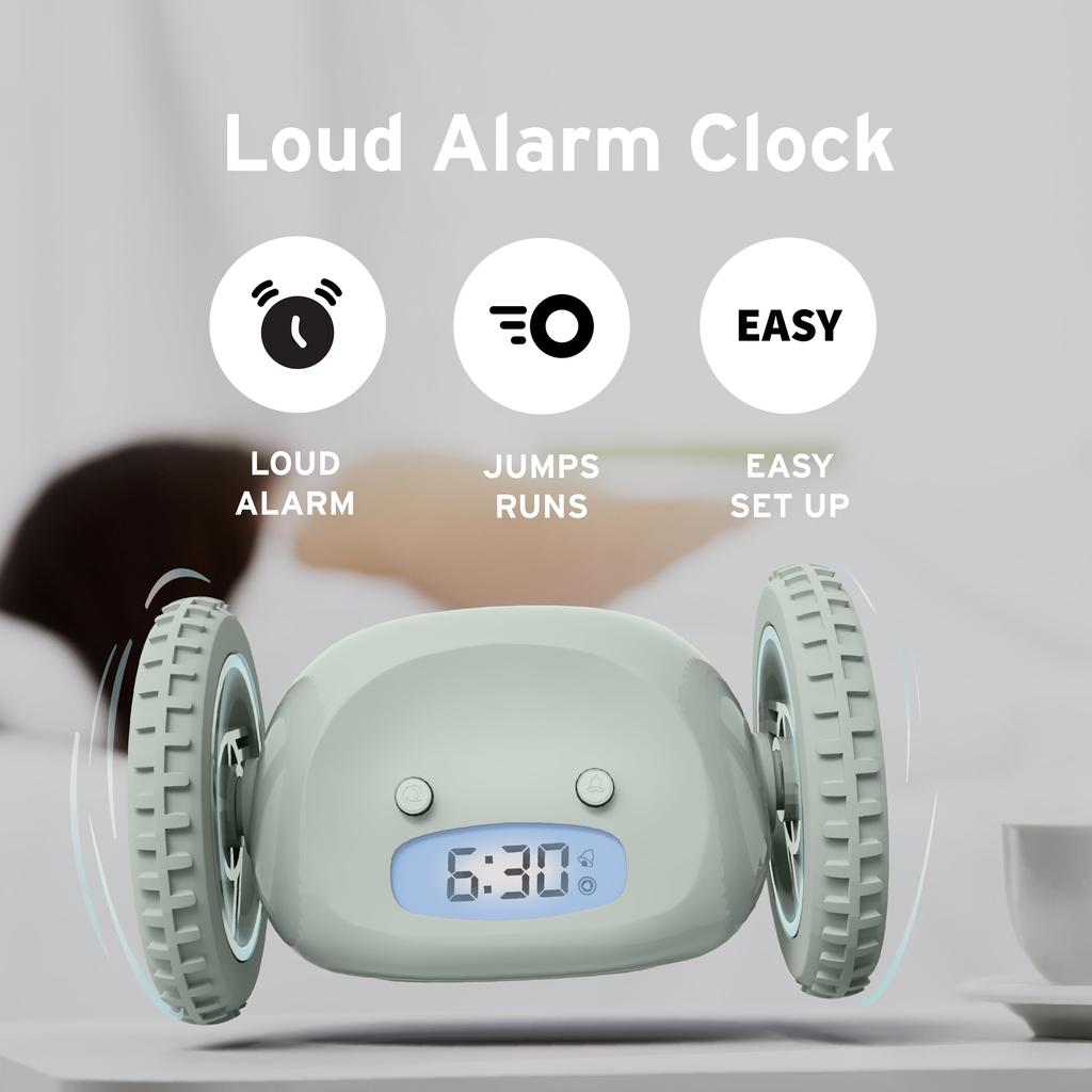 Clocky Super Loud Alarm Clock for Wheel Easy To Super Smart Snooze Digital Bed Shaker Alarm Funny Gift for and Bedrooms Sleepers, Roll-Away Vibration,
