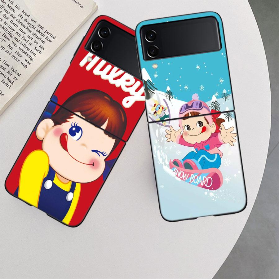 F-Fujiya M-Milky P-Peko C-chan Cartoon Phone Case For Samsung Z Flip 7 6 5G Galaxy Z Flip 5 4 3 Black Hard Cell Cover Luxury PC