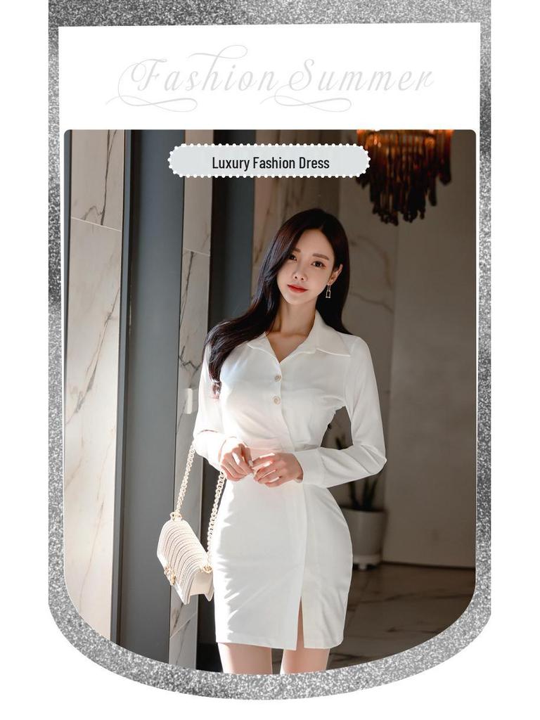 2022 Frühling Koreanische Mode Damen Slim-Fit Hemdkleid mit kleinem Revers